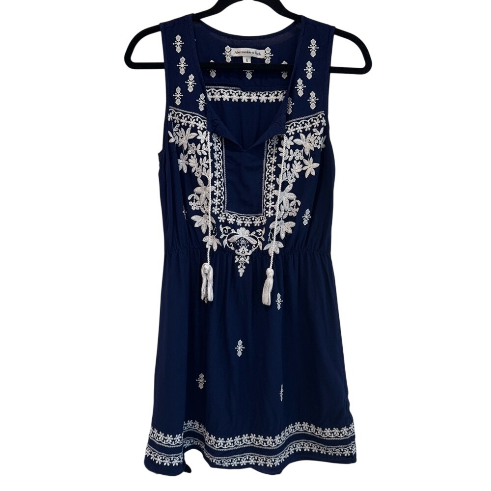 Abercrombie & Fitch Dress Embroidered Sleeveless Mini Navy Costal Cowgirl  Small